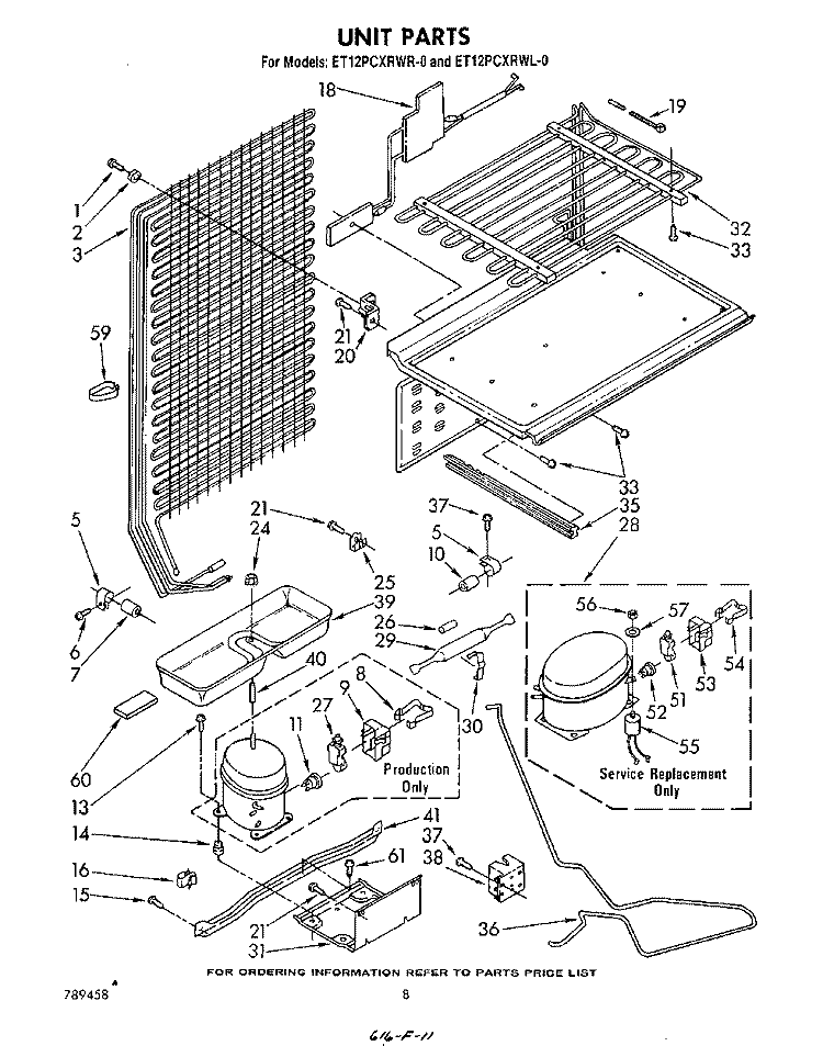 UNIT Diagram and Parts List for ET12PCXRWR0  Whirlpool Refrigerator