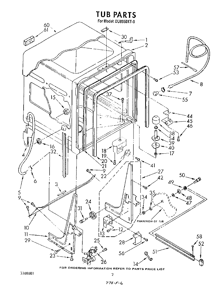 TUB , LIT/OPTIONAL Diagram and Parts List for DU8950XT0  Whirlpool Dishwasher