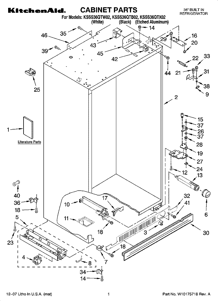 CABINET PARTS Diagram and Parts List for KSSS36QTB02  KitchenAid Refrigerator