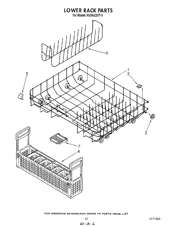 LOWER RACK Diagram and Parts List for KUDA22ST0  KitchenAid Dishwasher