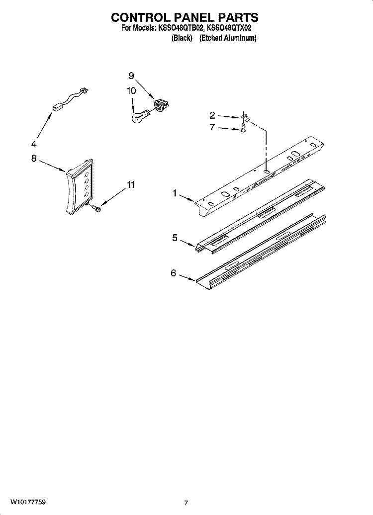 CONTROL PANEL PARTS Diagram and Parts List for KSSO48QTB02  KitchenAid Refrigerator