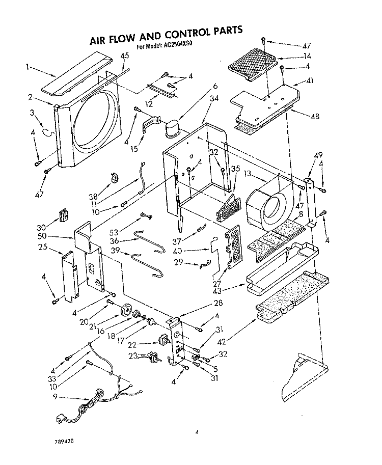 AIRFLOW AND CONTROL Diagram and Parts List for AC2504XS0  Whirlpool Air Conditioner