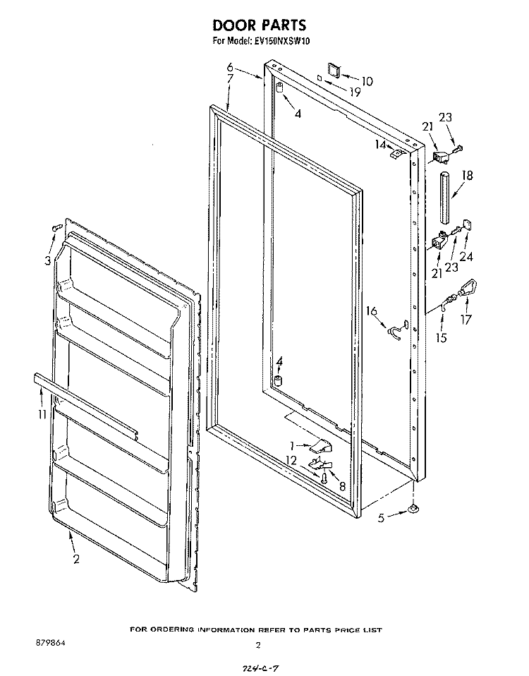 DOOR , LIT/OPTIONAL Diagram and Parts List for EV150NXSW10  Whirlpool Freezer