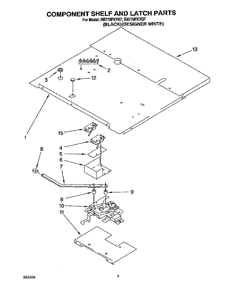 COMPONENT SHELF AND LATCH Diagram and Parts List for RB770PXYB7  Whirlpool Wall Oven