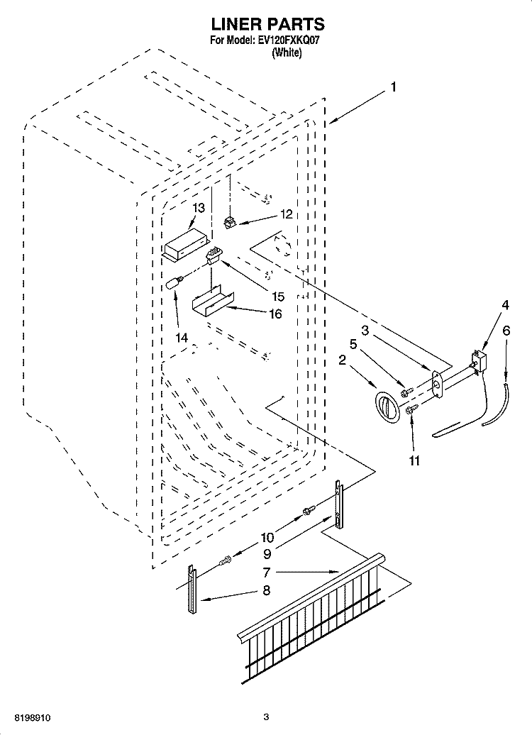 LINER PARTS PARTS NOT ILLUSTRATED Diagram and Parts List for EV120FXKQ07  Whirlpool Freezer