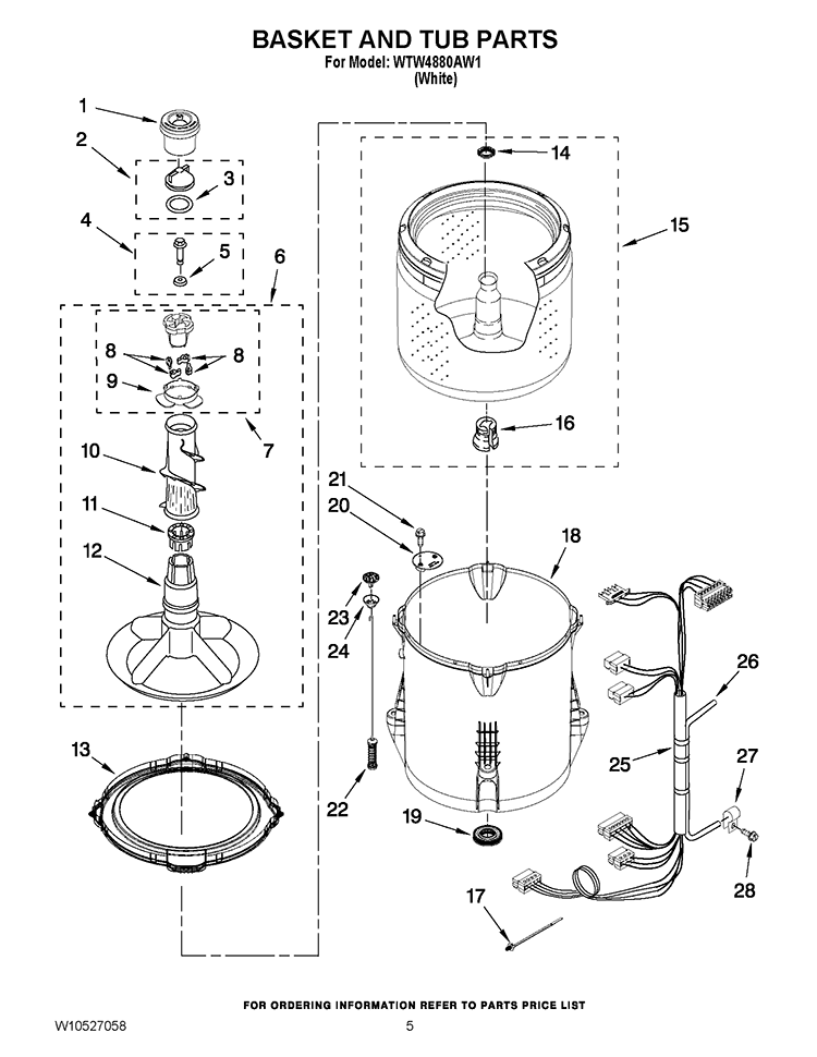 BASKET AND TUB PARTS Diagram and Parts List for WTW4880AW1  Whirlpool Washer