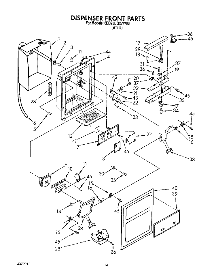 DISPENSER FRONT Diagram and Parts List for 6ED25DQXAW00  Whirlpool Refrigerator