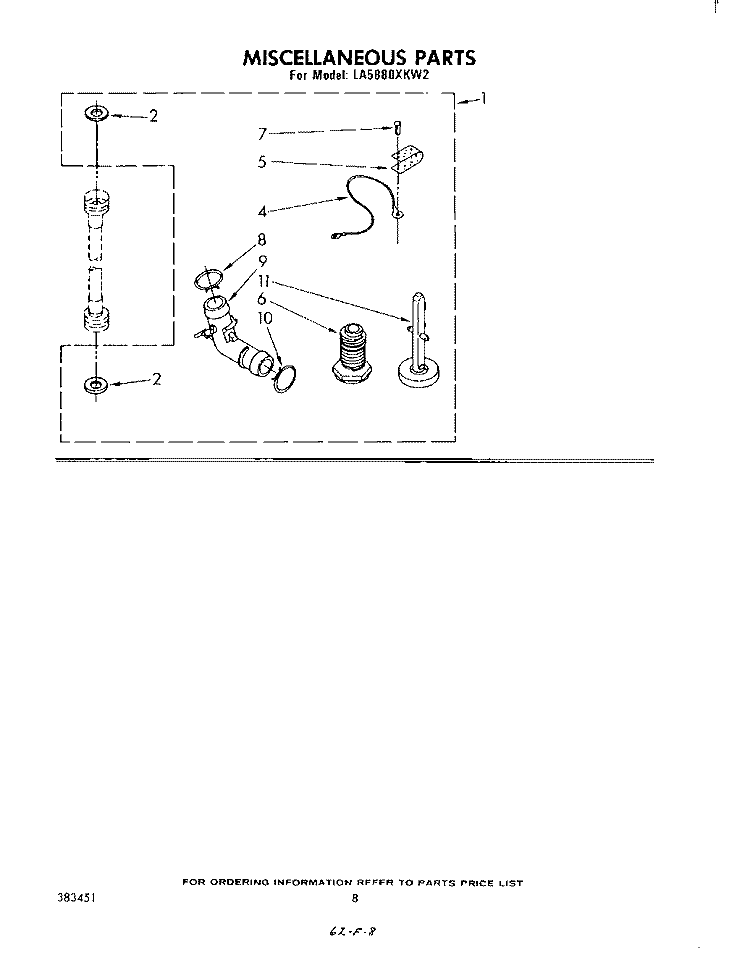 MISCELLANEOUS , LITERATURE AND OPTIONAL Diagram and Parts List for LA5880XKW2  Whirlpool Washer