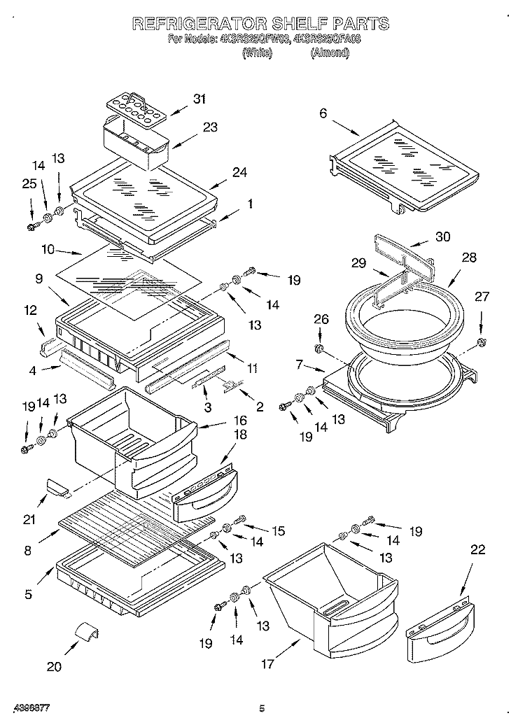 REFRIGERATOR SHELF Diagram and Parts List for 4KSRS25QFW03  KitchenAid Refrigerator