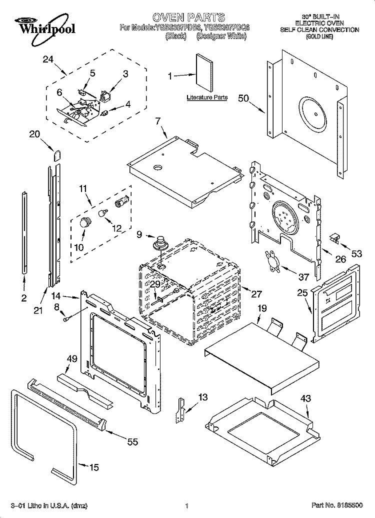OVEN PARTS Diagram and Parts List for YGBS307PDB6  Whirlpool Wall Oven