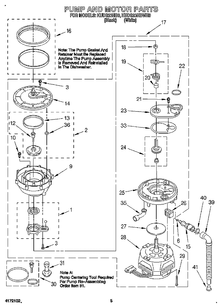 PUMP AND MOTOR Diagram and Parts List for KUDG23HBWH0  KitchenAid Dishwasher