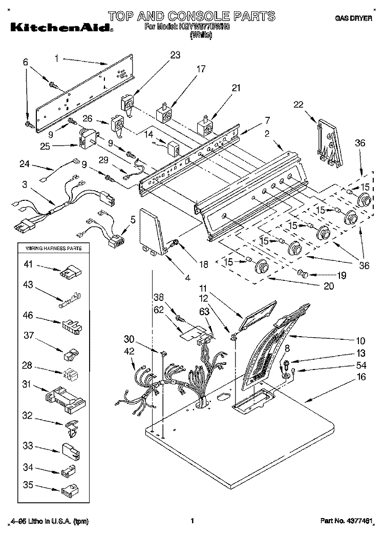TOP AND CONSOLE, LIT/OPTIONAL Diagram and Parts List for KGYW877BWH0  KitchenAid Dryer