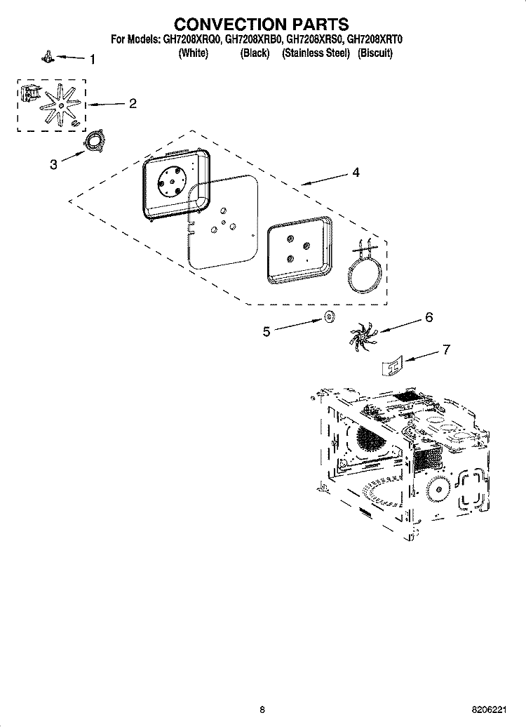 CONVECTION PARTS Diagram and Parts List for GH7208XRS0  Whirlpool Microwave