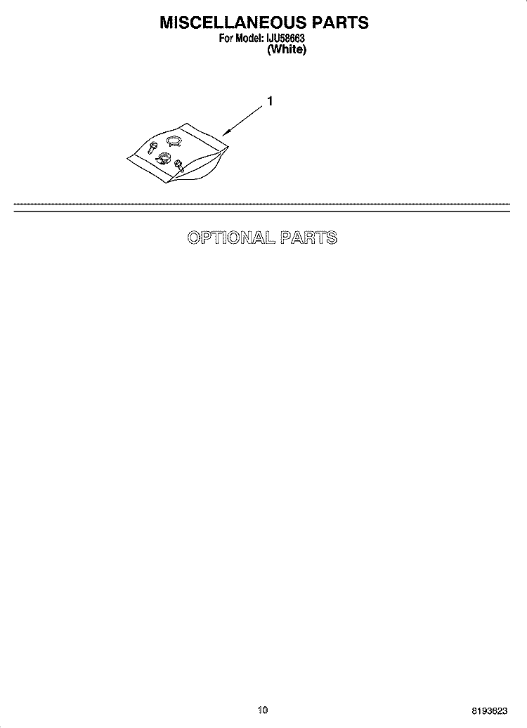 MISCELLANEOUS  PARTS, OPTIONAL PARTS Diagram and Parts List for IJU58663  Inglis Dishwasher