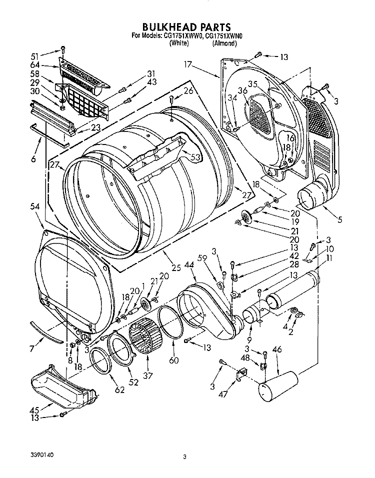 BULKHEAD, LIT/OPTIONAL Diagram and Parts List for CG1751XWN0  Whirlpool Dryer
