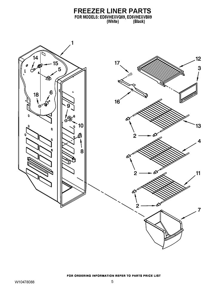 FREEZER LINER PARTS Diagram and Parts List for ED5VHEXVB09  Whirlpool Refrigerator