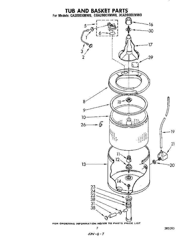 TUB AND BASKET Diagram and Parts List for 3CA2000XMW0  Whirlpool Washer