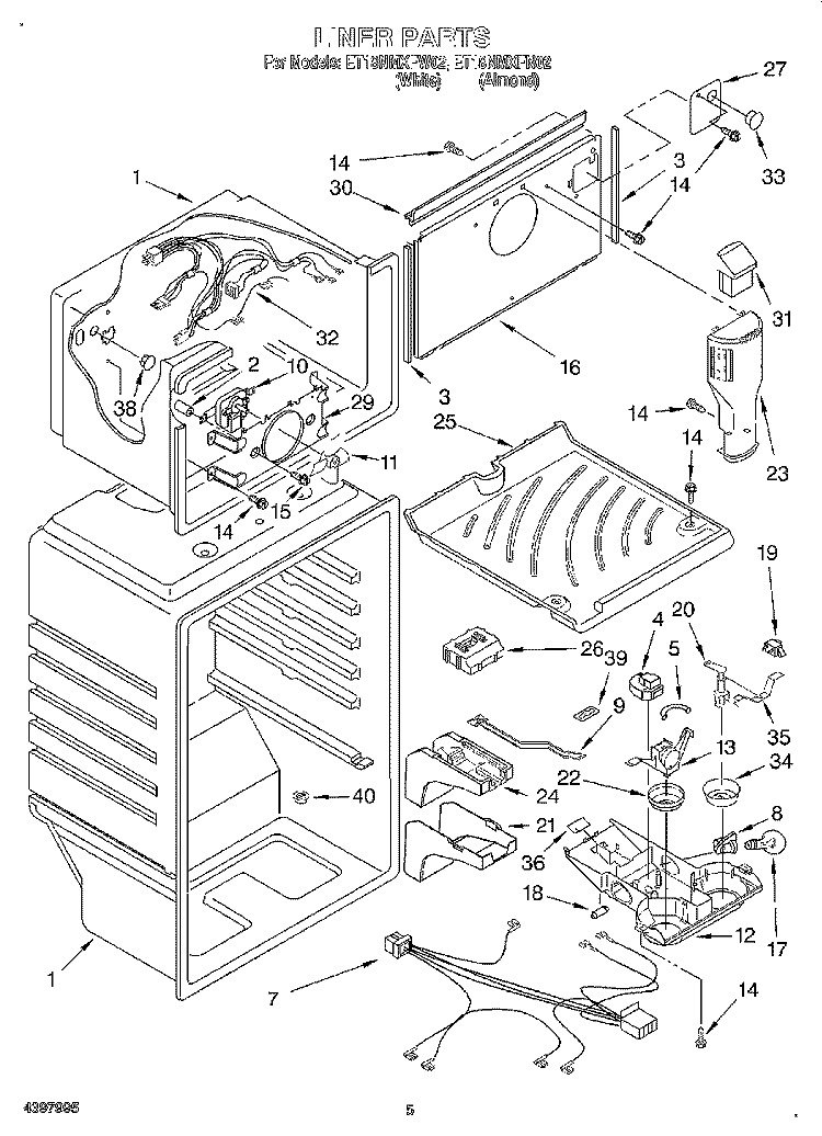 LINER Diagram and Parts List for ET18NMXFN02  Whirlpool Refrigerator