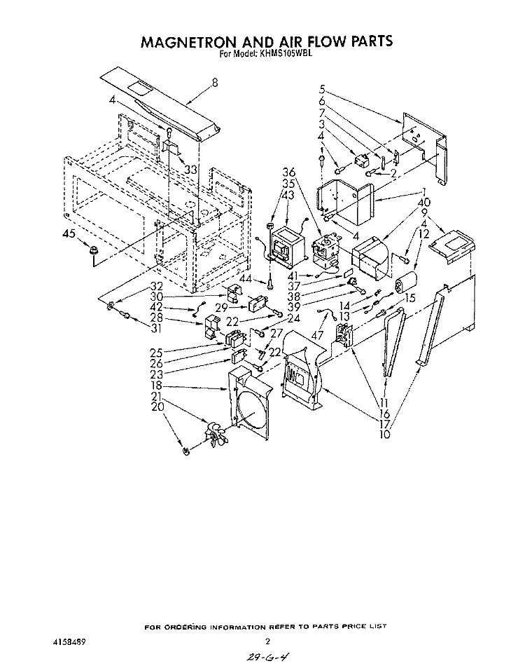 MAGNETRON AND AIR FLOW Diagram and Parts List for KHMS105WBL  KitchenAid Microwave