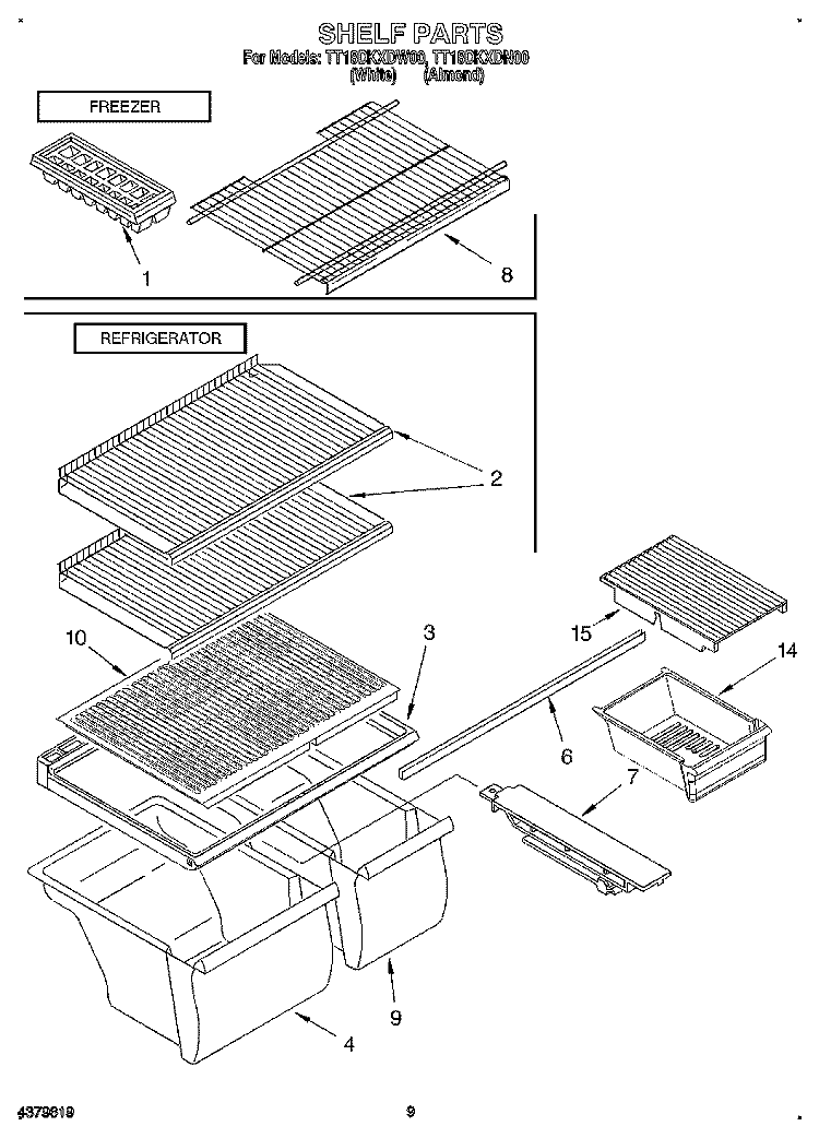 SHELF, LIT/OPTIONAL Diagram and Parts List for TT18DKXDN00  Estate Refrigerator