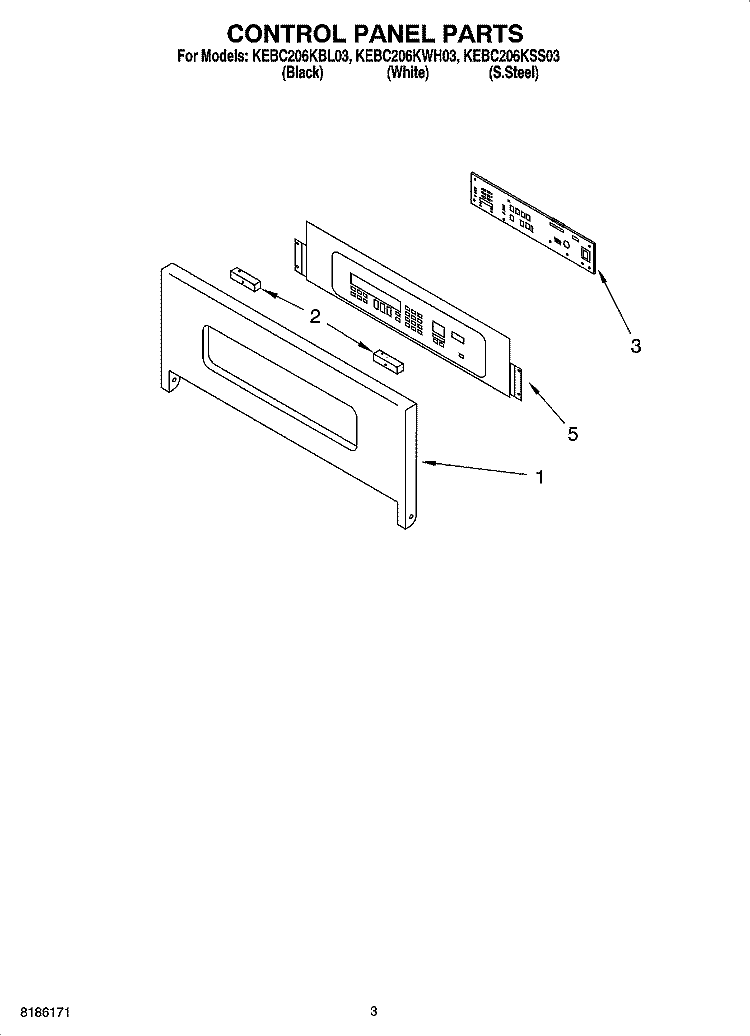 CONTROL PANEL PARTS Diagram and Parts List for KEBC206KSS03  KitchenAid Wall Oven