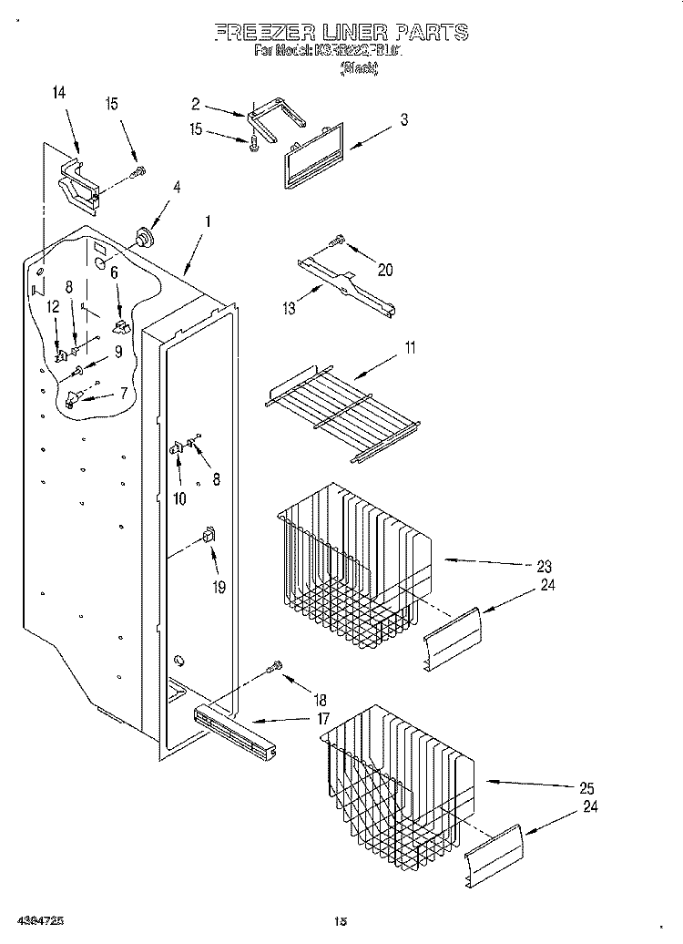 FREEZER LINER Diagram and Parts List for KSRB22QFBL01  KitchenAid Refrigerator