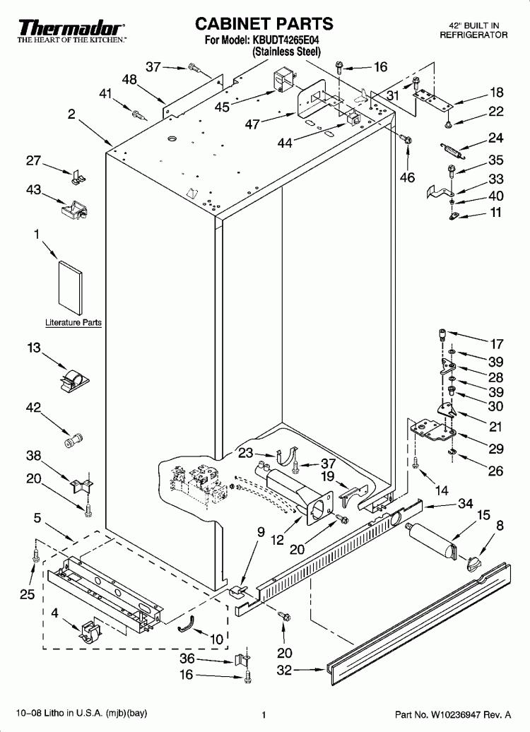CABINET PARTS Diagram and Parts List for KBUDT4265E04  KitchenAid Refrigerator