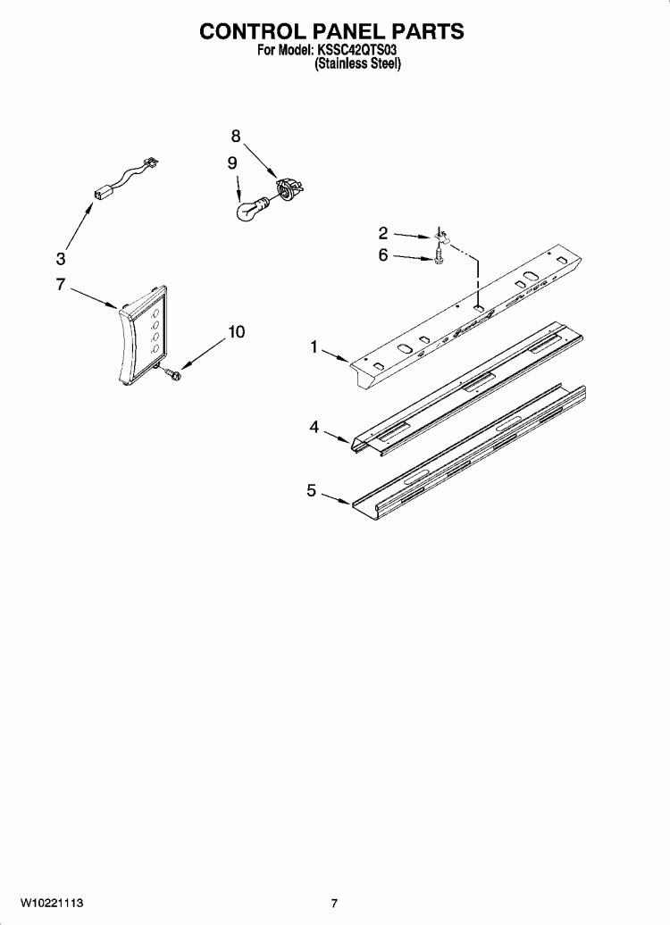 CONTROL PANEL PARTS Diagram and Parts List for KSSC42QTS03  KitchenAid Refrigerator