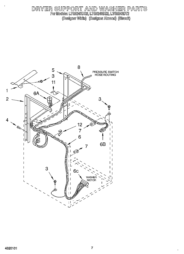 DRYER SUPPORT AND WASHER Diagram and Parts List for LTG5243DT2  Whirlpool Washer Dryer Combo