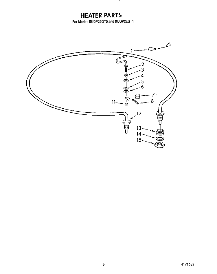 HEATER Diagram and Parts List for KUDP22GT0  KitchenAid Dishwasher