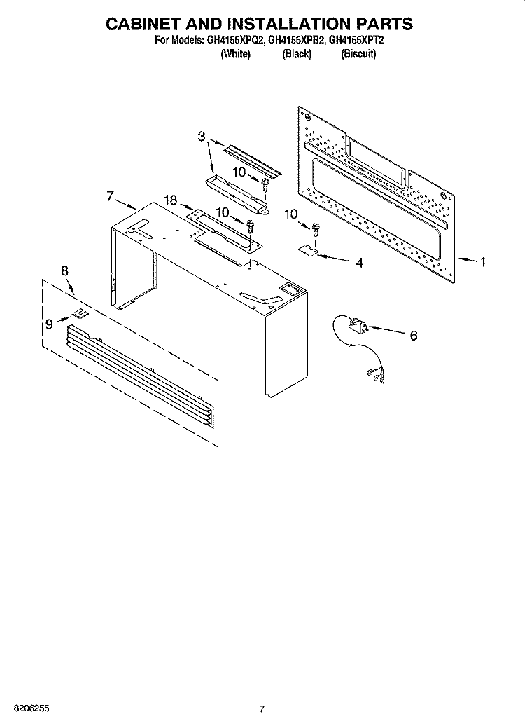 CABINET AND INSTALLATION PARTS Diagram and Parts List for GH4155XPB2  Whirlpool Microwave