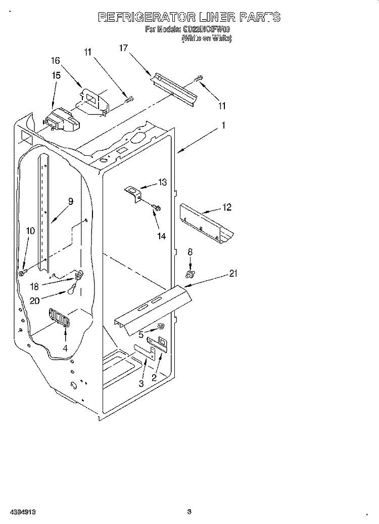 REFRIGERATOR LINER Diagram and Parts List for GD22DKXFW00  Whirlpool Refrigerator