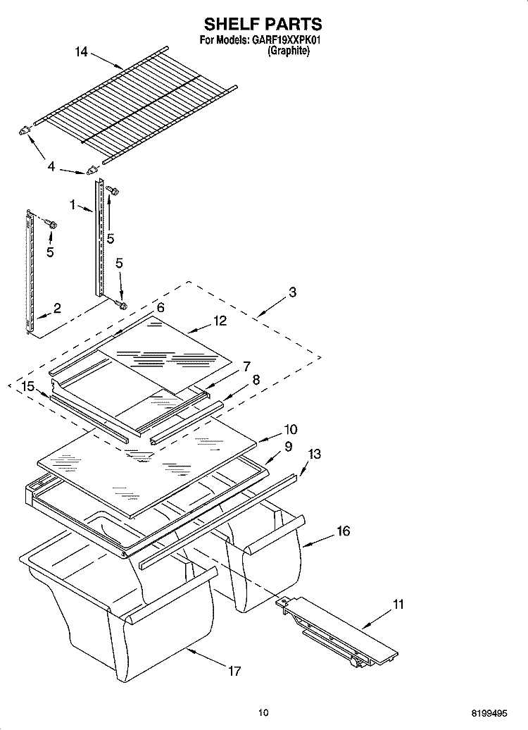 SHELF PARTS, OPTIONAL PARTS Diagram and Parts List for GARF19XXPK01  Whirlpool Refrigerator