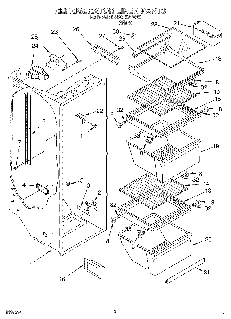 REFRIGERATOR LINER Diagram and Parts List for 6ED20TKXGW03  Whirlpool Refrigerator