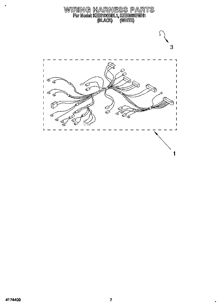 WIRING HARNESS Diagram and Parts List for KEBI100BBL1  KitchenAid Wall Oven