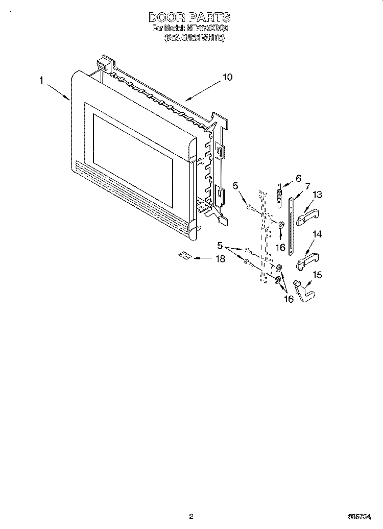 DOOR Diagram and Parts List for MT7073XDQ0  Whirlpool Microwave