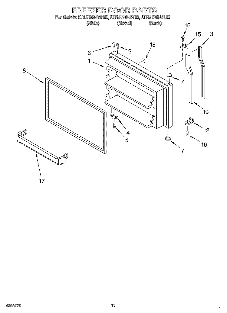 FREEZER DOOR, OPTIONAL Diagram and Parts List for KTRS19MJWH00  KitchenAid Refrigerator