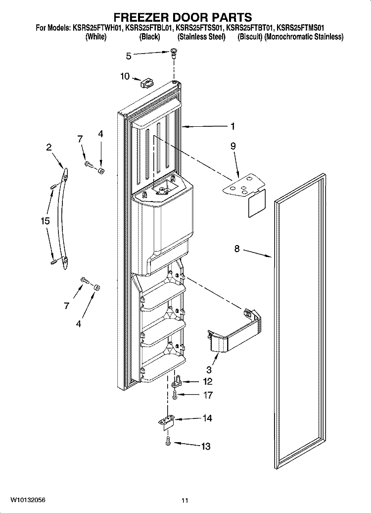 FREEZER DOOR PARTS Diagram and Parts List for KSRS25FTSS01  KitchenAid Refrigerator
