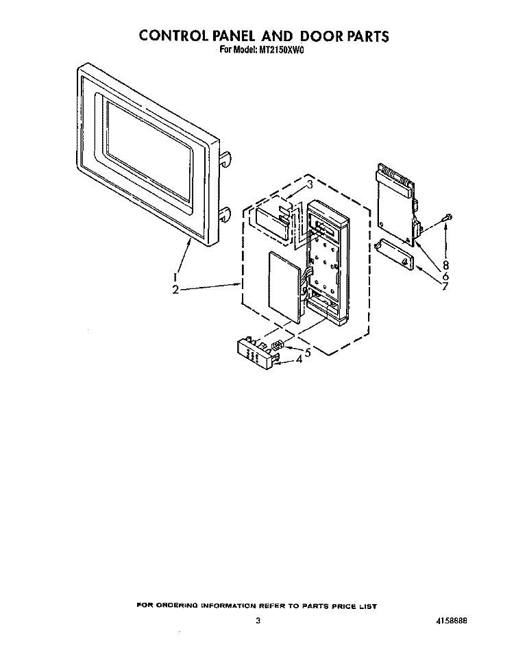 CONTROL PANEL AND DOOR Diagram and Parts List for MT2150XW0  Whirlpool Microwave