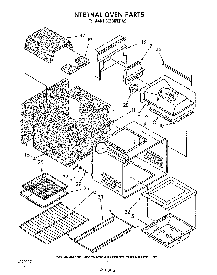 INTERNAL OVEN Diagram and Parts List for SE960PEPW2  Whirlpool Range