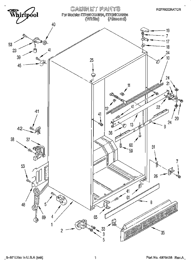 CABINET Diagram and Parts List for ET20NKXAN04  Whirlpool Refrigerator