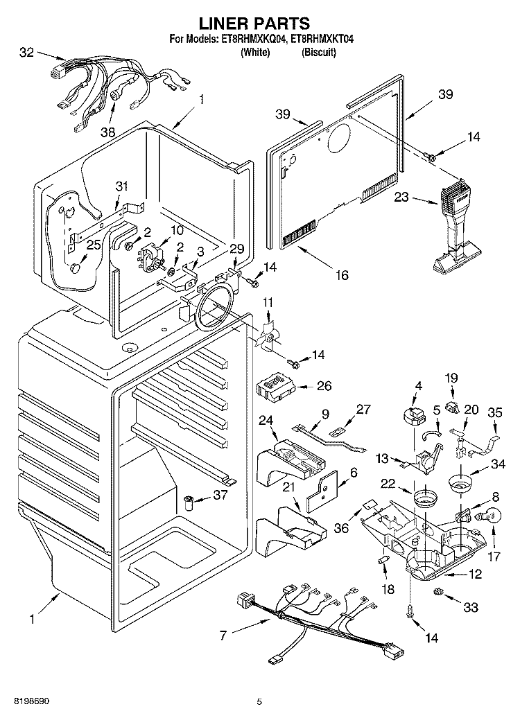 LINER PARTS Diagram and Parts List for ET8RHMXKT04  Whirlpool Refrigerator