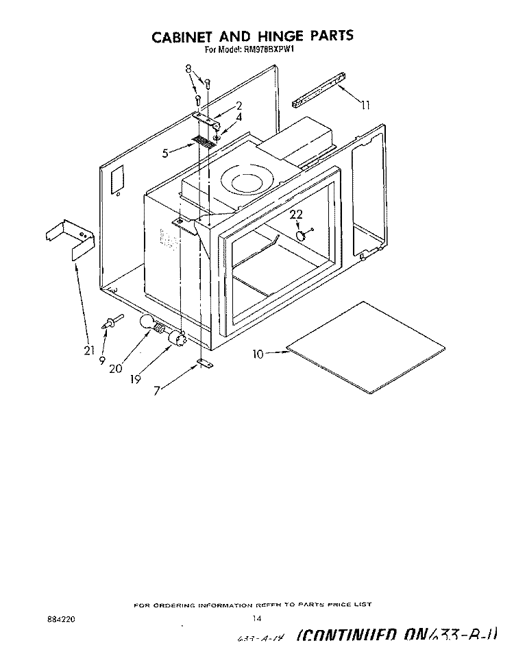 CABINET AND HINGE Diagram and Parts List for RM978BXPW1  Whirlpool Microwave Oven Combo