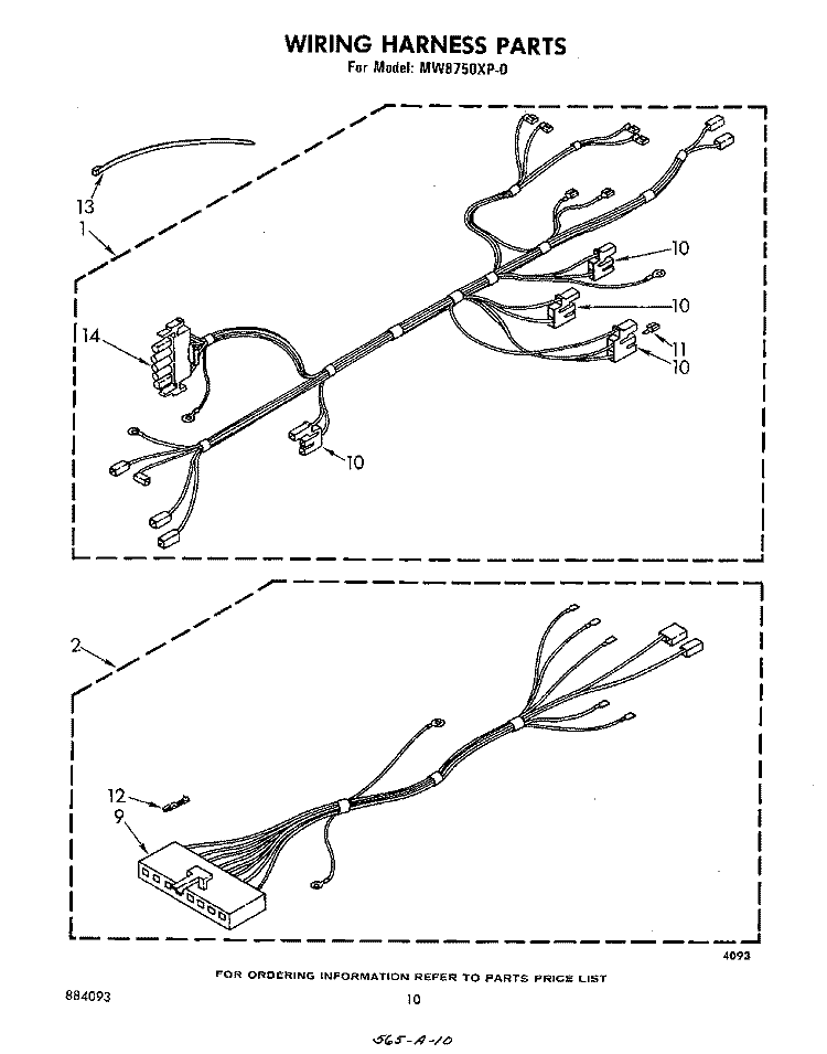 WIRING HARNESS , LIT/OPTIONAL Diagram and Parts List for MW8750XP0  Whirlpool Microwave