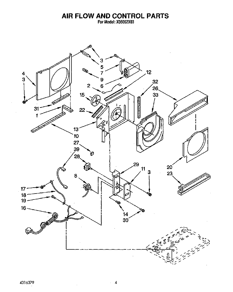 AIR FLOW AND CONTROL Diagram and Parts List for X05002X03  Roper Air Conditioner