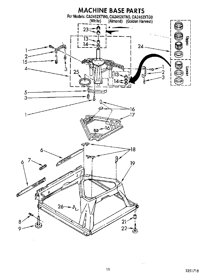 MACHINE BASE Diagram and Parts List for CA2452XTG0  Whirlpool Washer