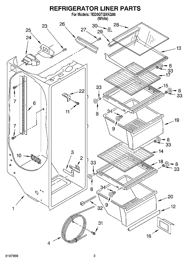 REFRIGERATOR LINER Diagram and Parts List for 7ED0GTQXKQ00  Whirlpool Refrigerator