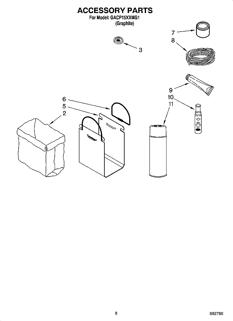 ACCESSORY PARTS Diagram and Parts List for GACP15XXMG1  Whirlpool Trash Compactor