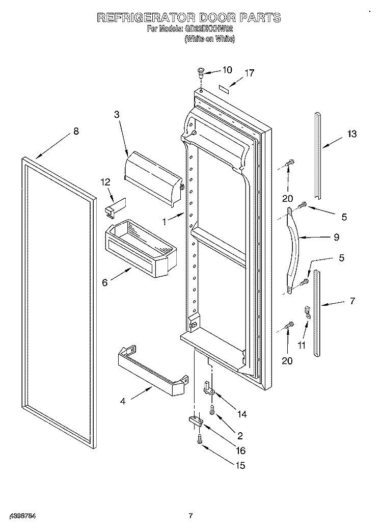 REFRIGERATOR DOOR Diagram and Parts List for GD22DKXHW02  Whirlpool Refrigerator
