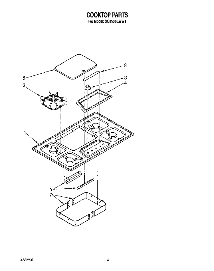 COOKTOP Diagram and Parts List for SC8536EWW1  Whirlpool Cooktop